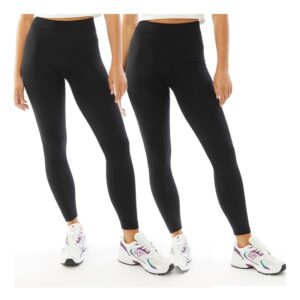Womens Two Pack Fleece Lined Plain Leggings Black