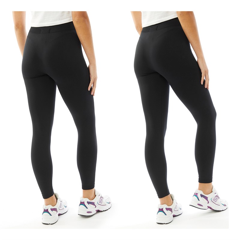 Womens Two Pack Fleece Lined Plain Leggings Black - Image 3